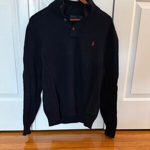 Polo by Ralph Lauren Navy Button Sweater with Red Pony